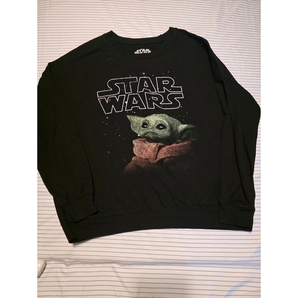 1196 Star Wars The Mandalorian Grogu Baby Yoda Black Sweatshirt Large RN117508
